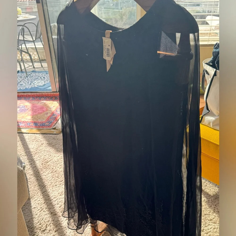 Bailey 44 sheer black Sequined Cocktail Dress With cape size medium NWT prom - Picture 5 of 16